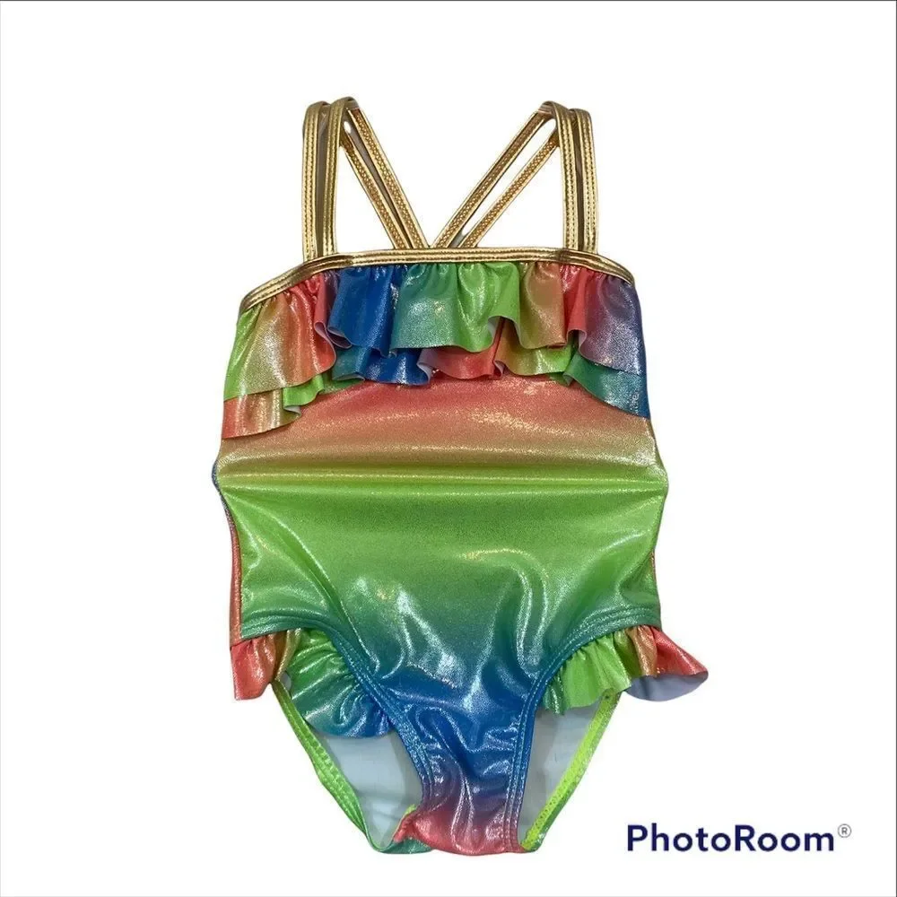NWT Girls Real Love Brand‎ Rainbow Ruffle One Piece Bathing Suit